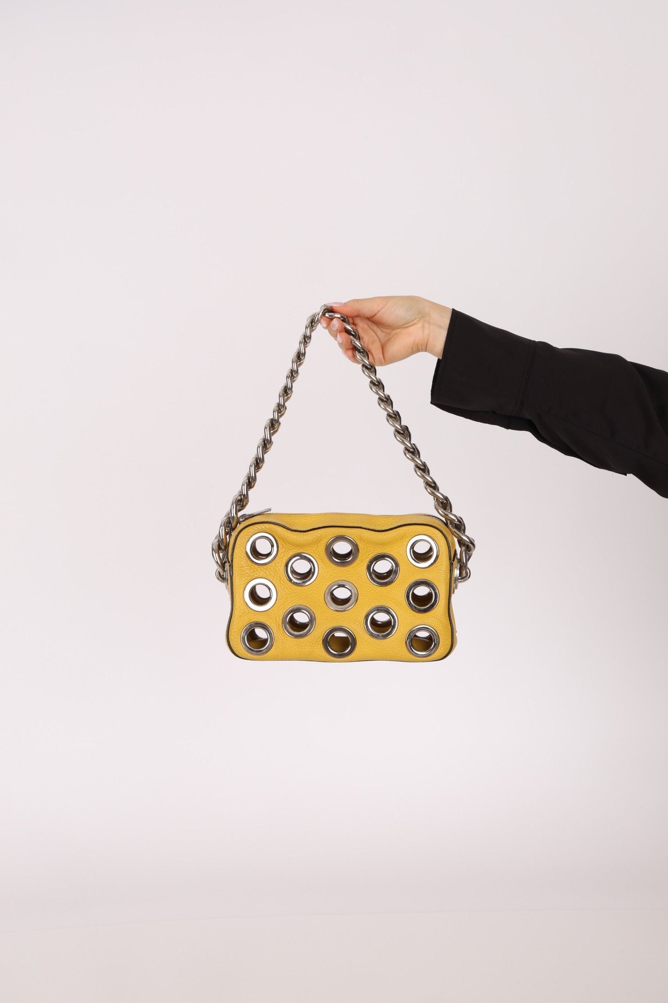 Prada Vitello Lemon Daino Grommet Chain Bag - FashioNica