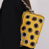 Prada Vitello Lemon Daino Grommet Chain Bag - FashioNica