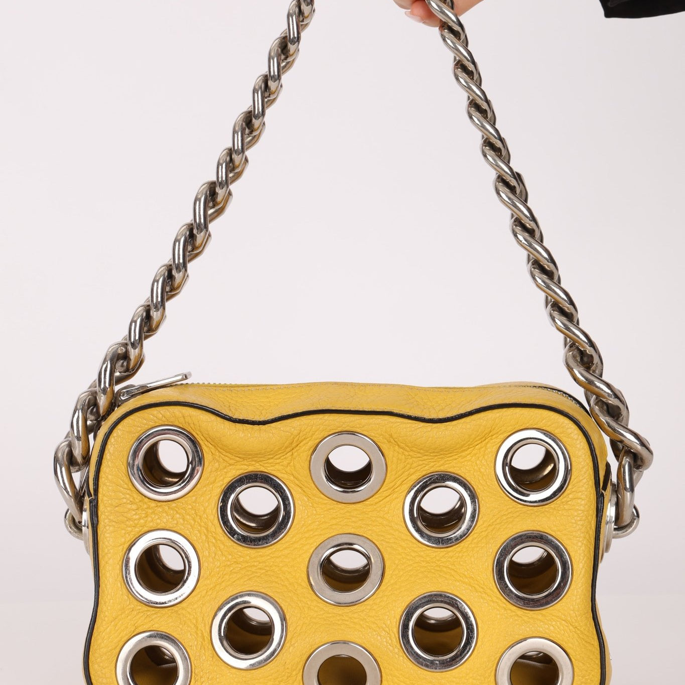 Prada Vitello Lemon Daino Grommet Chain Bag - FashioNica