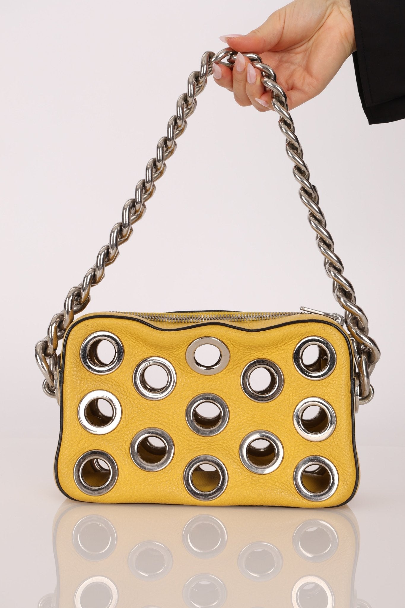 Prada Vitello Lemon Daino Grommet Chain Bag - FashioNica
