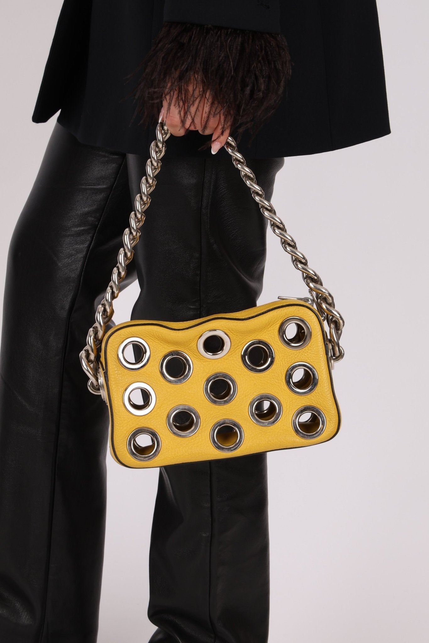 Prada Vitello Lemon Daino Grommet Chain Bag - FashioNica