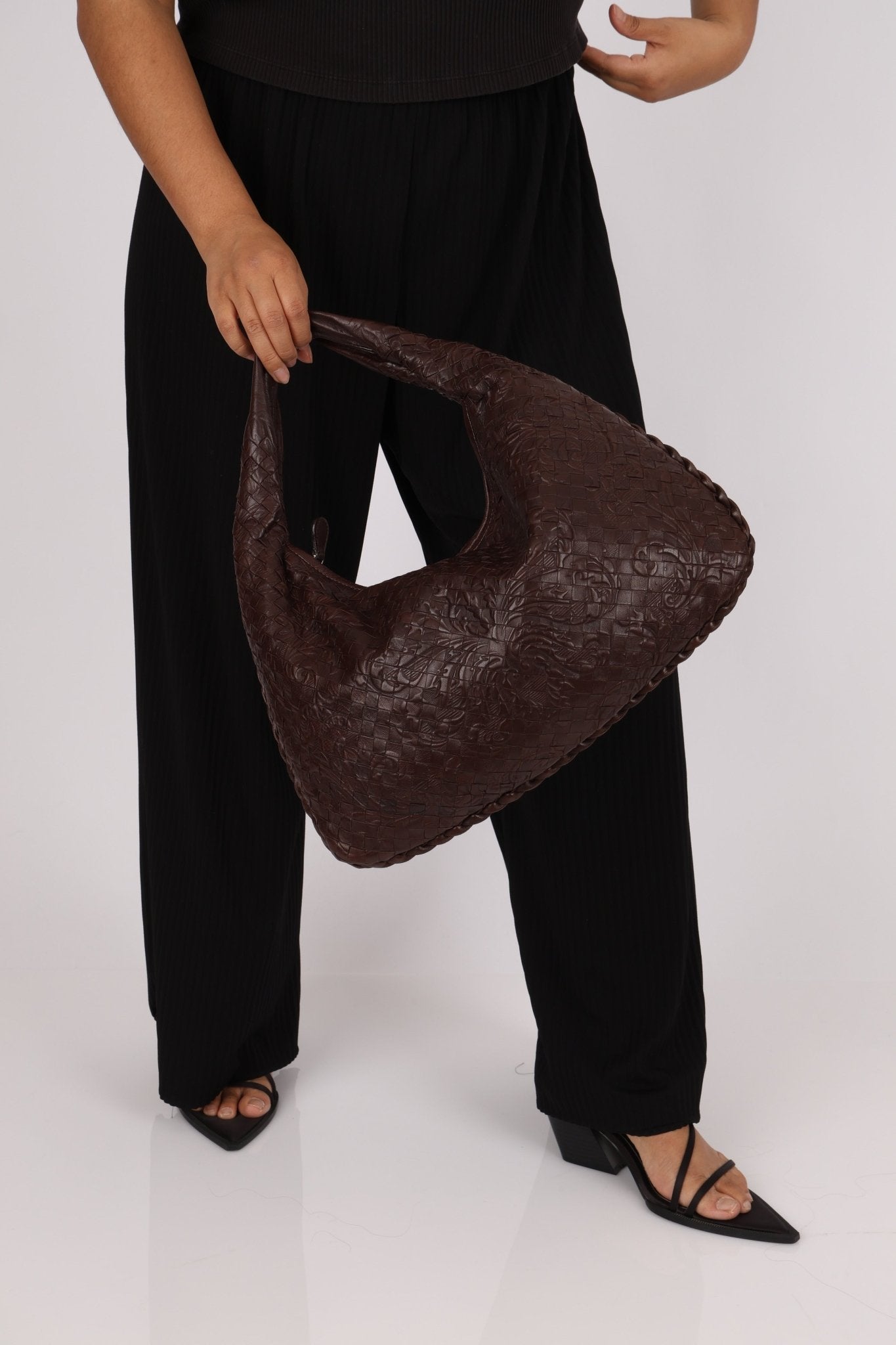 Rare Bottega Veneta Chocolate Embossed Small Intrecciato Hobo - FashioNica