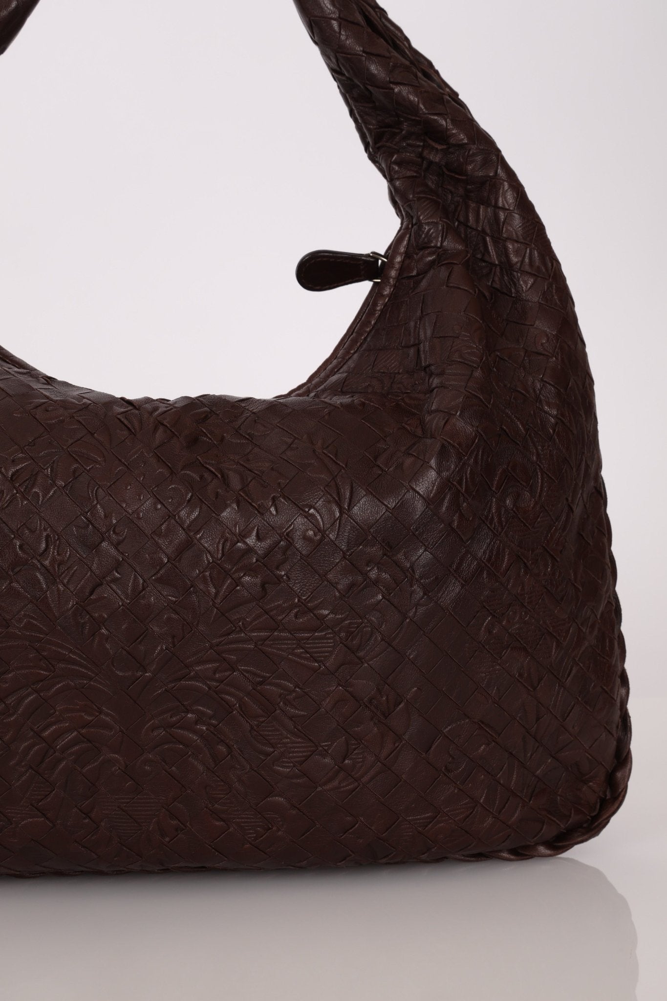 Rare Bottega Veneta Chocolate Embossed Small Intrecciato Hobo - FashioNica
