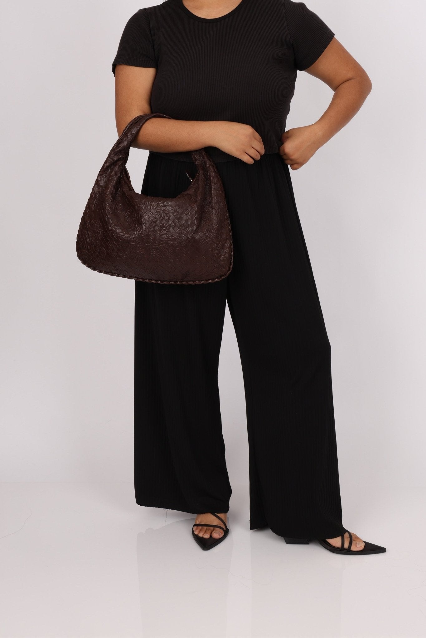 Rare Bottega Veneta Chocolate Embossed Small Intrecciato Hobo - FashioNica