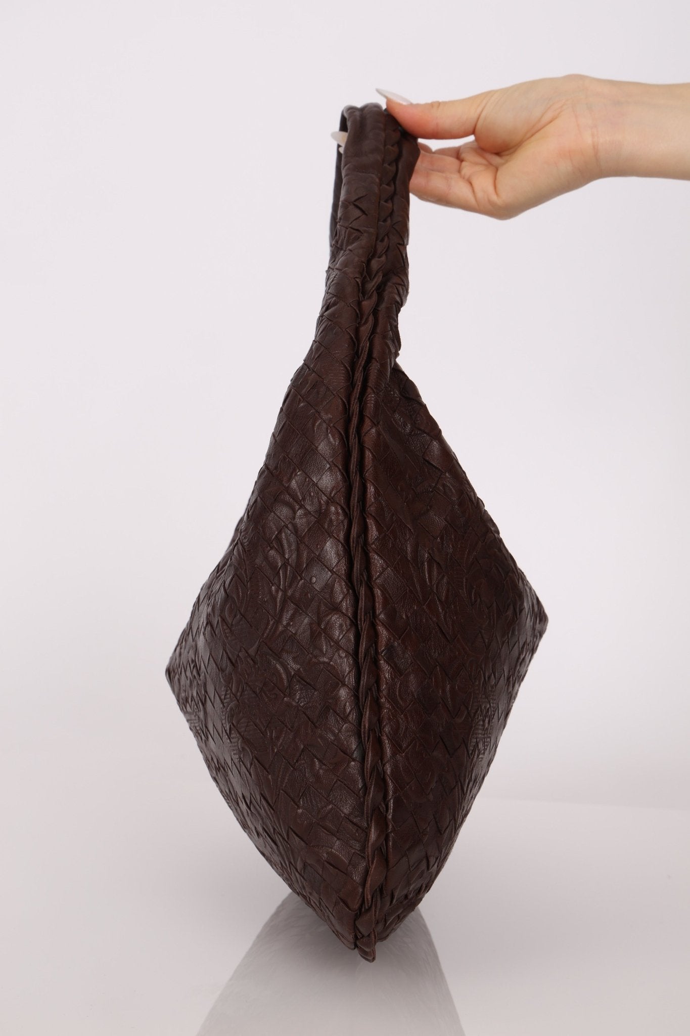 Rare Bottega Veneta Chocolate Embossed Small Intrecciato Hobo - FashioNica