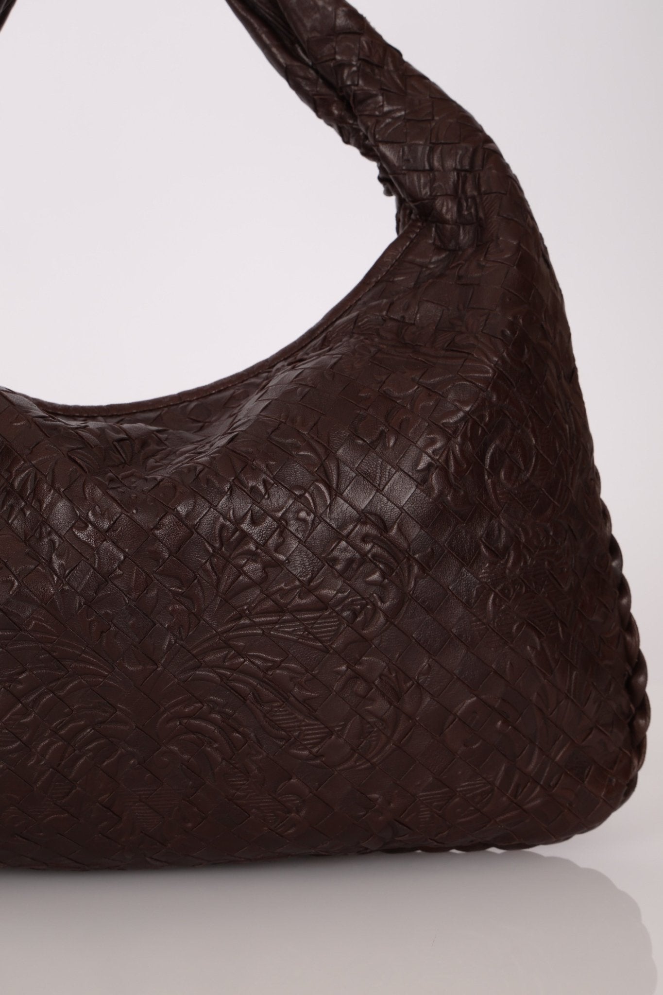 Rare Bottega Veneta Chocolate Embossed Small Intrecciato Hobo - FashioNica