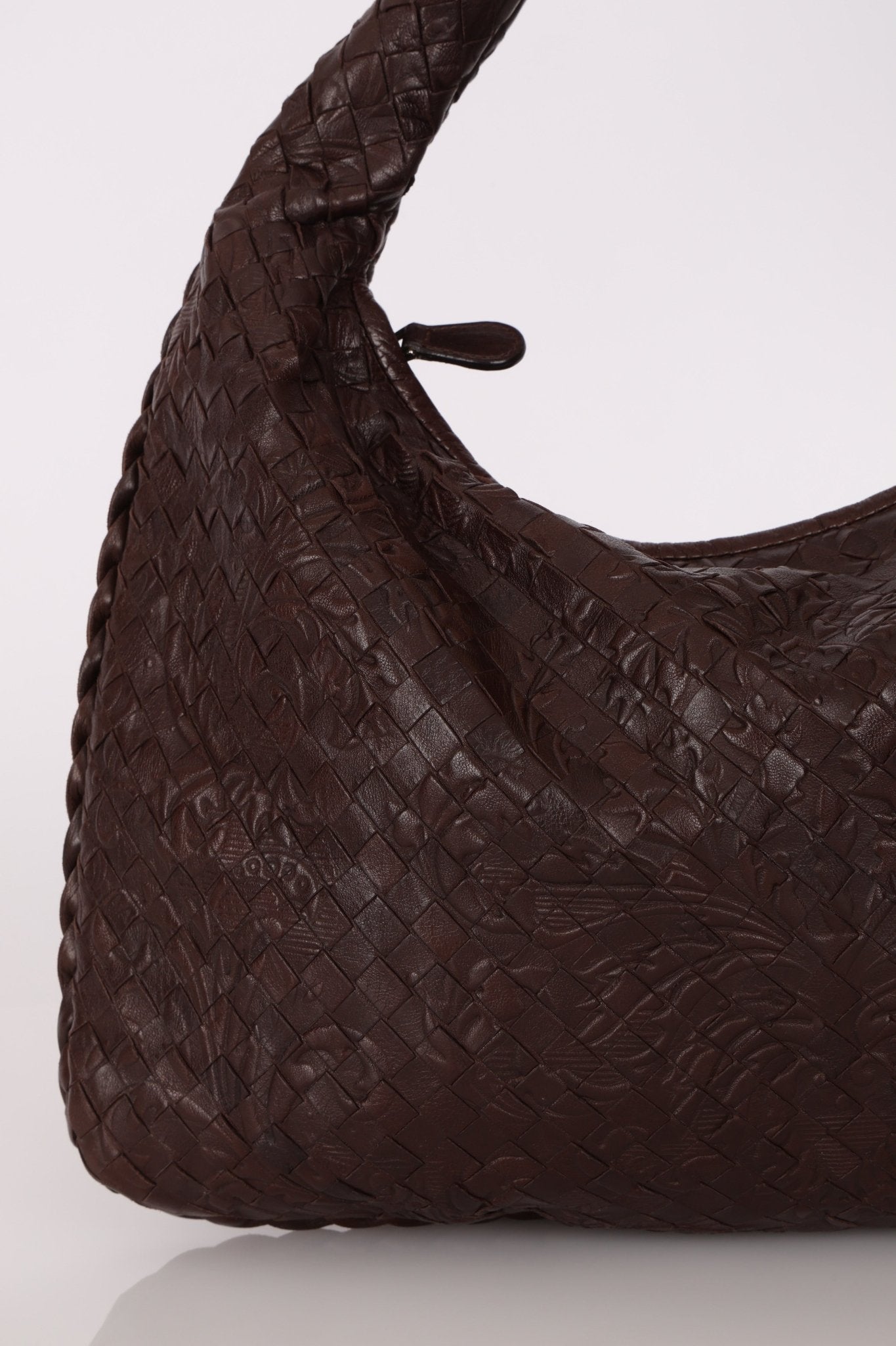 Rare Bottega Veneta Chocolate Embossed Small Intrecciato Hobo - FashioNica