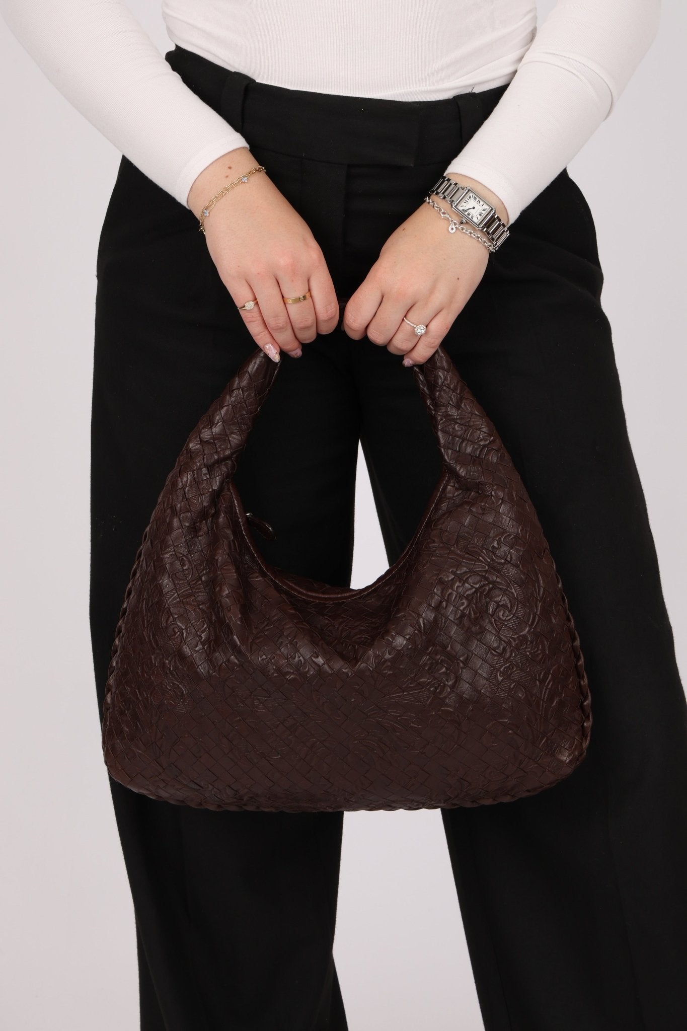 Rare Bottega Veneta Chocolate Embossed Small Intrecciato Hobo - FashioNica
