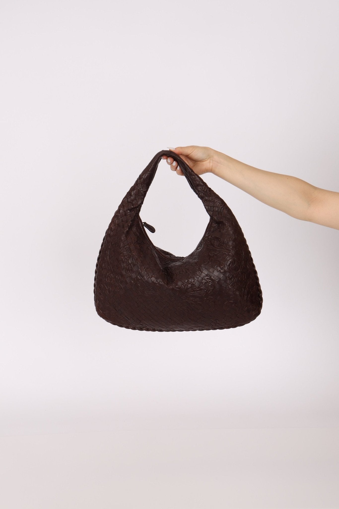 Rare Bottega Veneta Chocolate Embossed Small Intrecciato Hobo - FashioNica