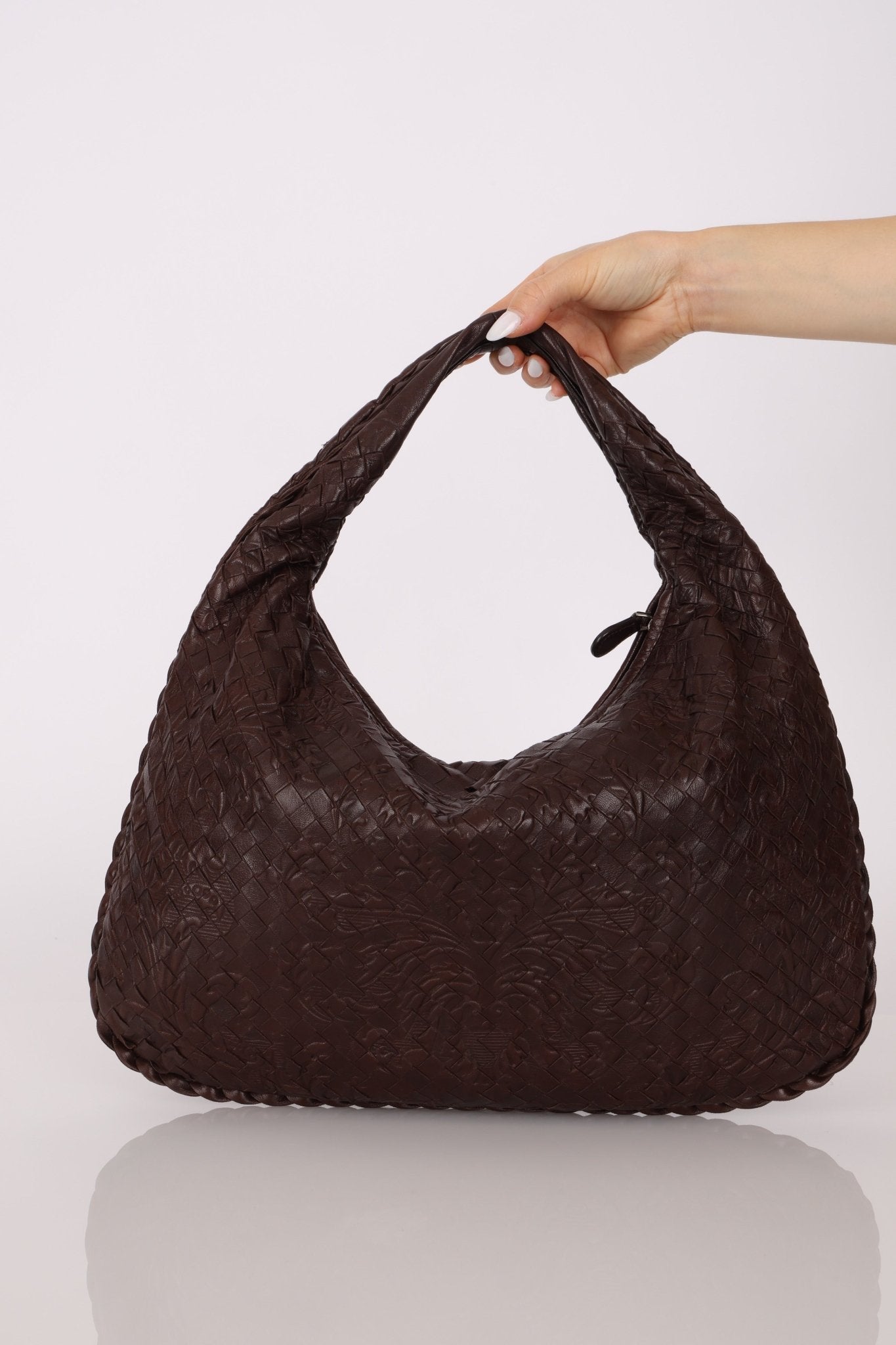 Rare Bottega Veneta Chocolate Embossed Small Intrecciato Hobo - FashioNica