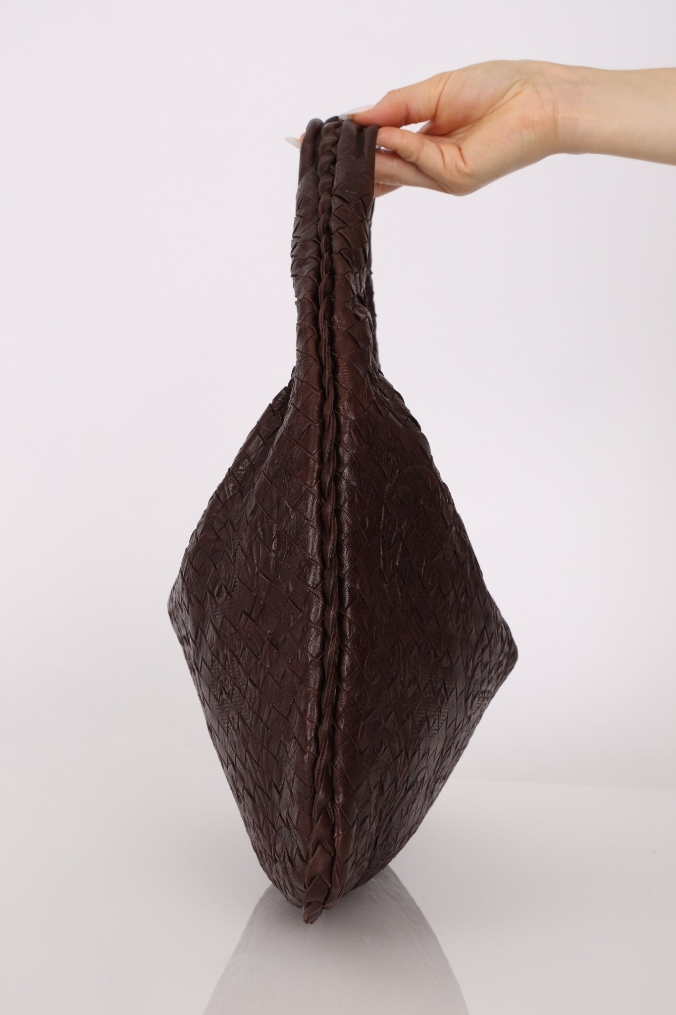 Rare Bottega Veneta Chocolate Embossed Small Intrecciato Hobo - FashioNica