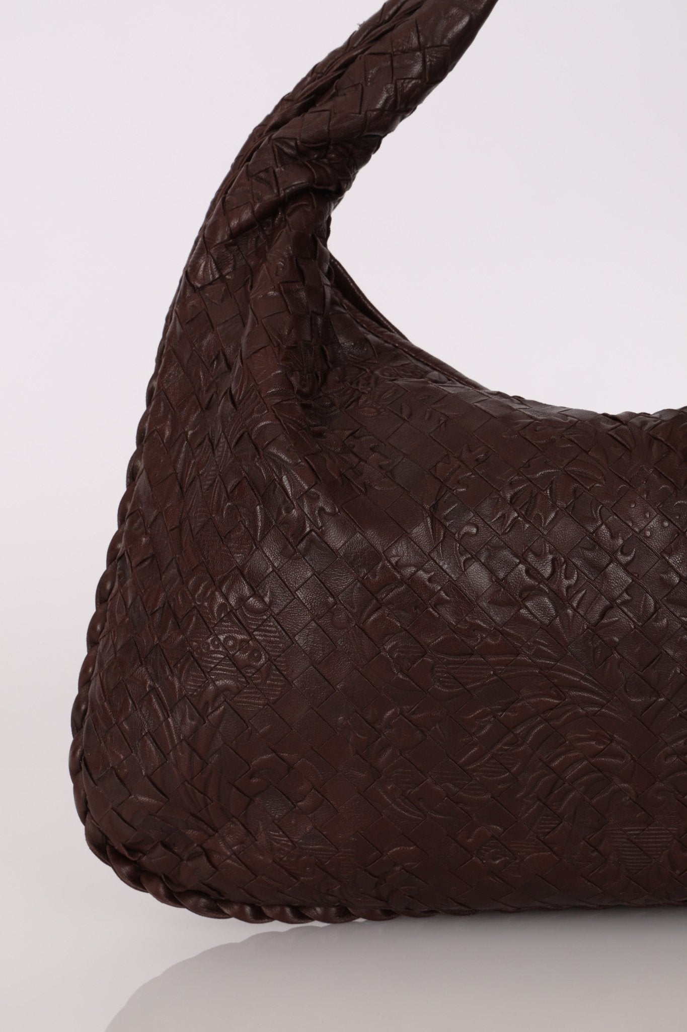 Rare Bottega Veneta Chocolate Embossed Small Intrecciato Hobo - FashioNica
