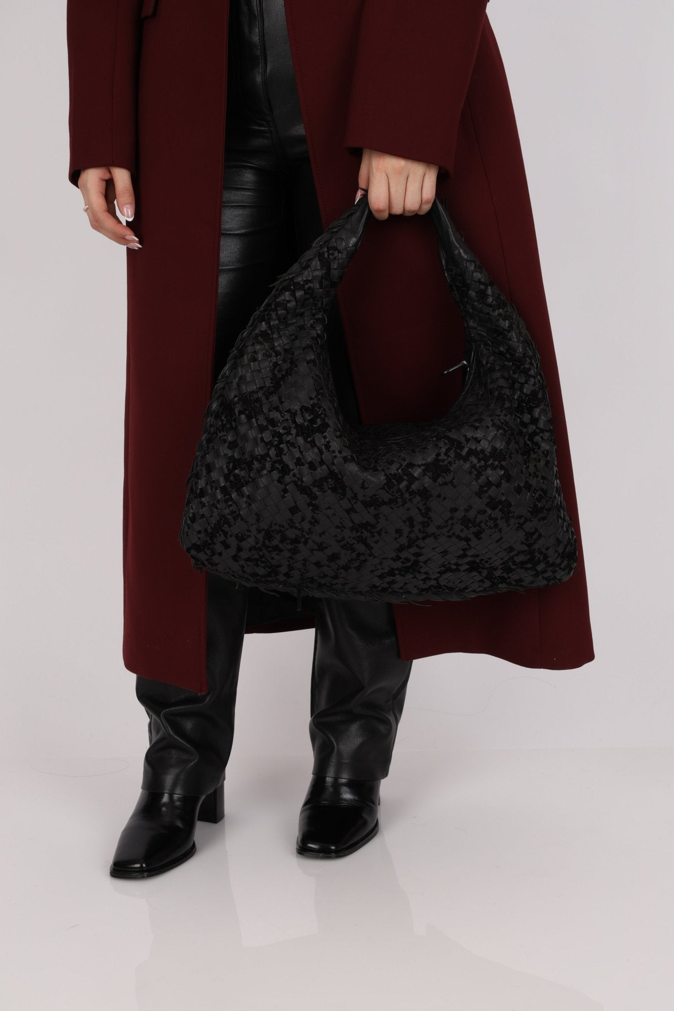 Rare Bottega Veneta Intrecciato Lambskin & Velvet Distressed Medium Hobo - FashioNica