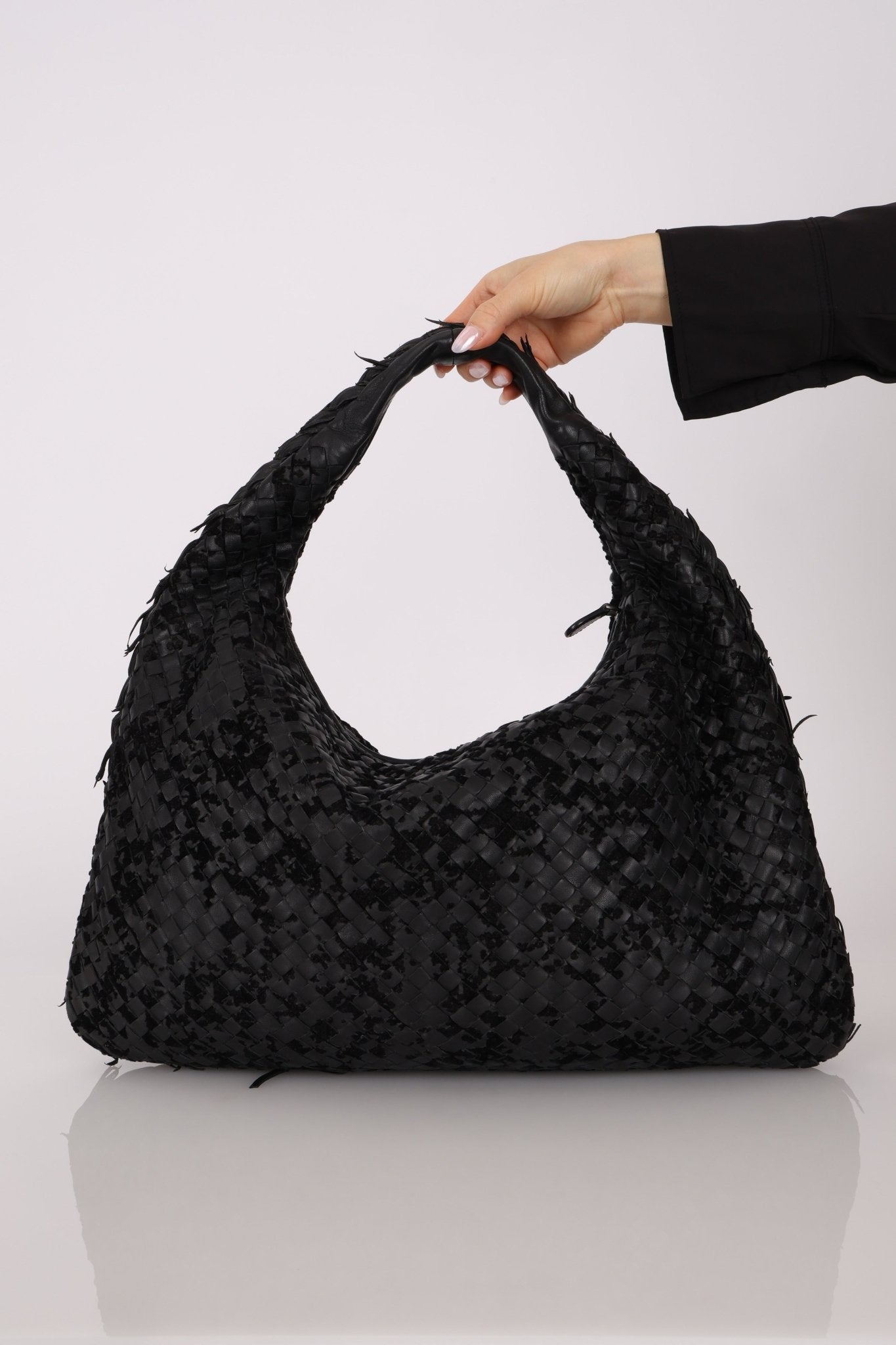 Rare Bottega Veneta Intrecciato Lambskin & Velvet Distressed Medium Hobo - FashioNica