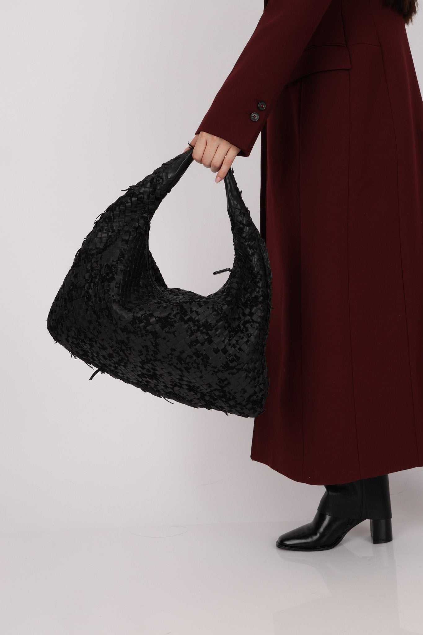 Rare Bottega Veneta Intrecciato Lambskin & Velvet Distressed Medium Hobo - FashioNica