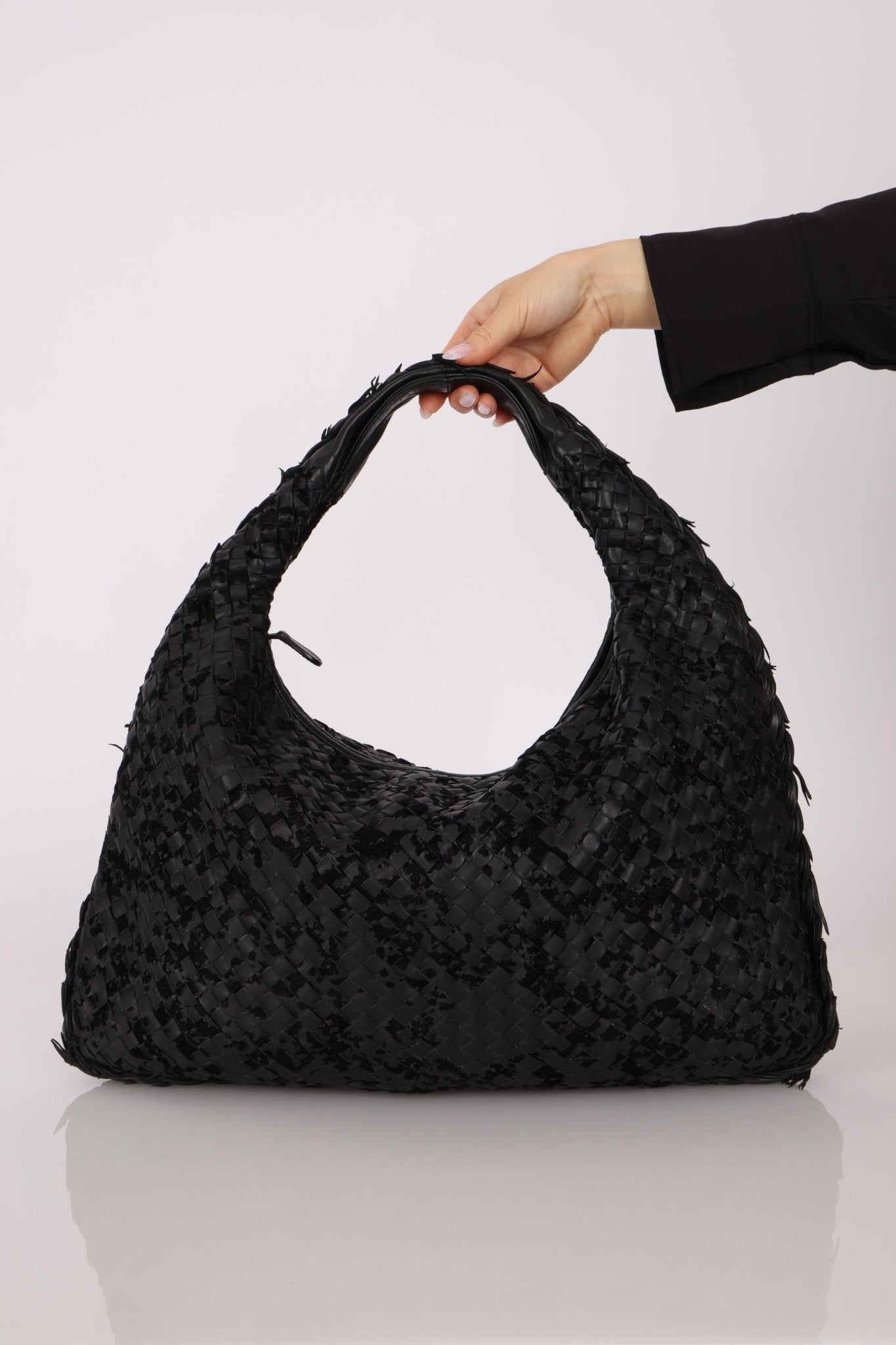 Rare Bottega Veneta Intrecciato Lambskin & Velvet Distressed Medium Hobo - FashioNica