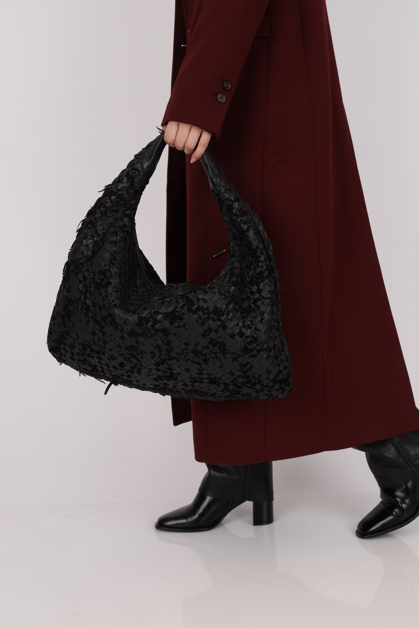 Rare Bottega Veneta Intrecciato Lambskin & Velvet Distressed Medium Hobo - FashioNica