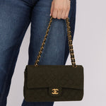 Rare Chanel 1987 Green Wool Medium Classic Flap 24KGP - FashioNica