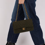 Rare Chanel 1987 Green Wool Medium Classic Flap 24KGP - FashioNica