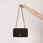 Rare Chanel 1987 Green Wool Medium Classic Flap 24KGP - FashioNica