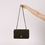 Rare Chanel 1987 Green Wool Medium Classic Flap 24KGP - FashioNica