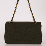 Rare Chanel 1987 Green Wool Medium Classic Flap 24KGP - FashioNica