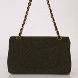 Rare Chanel 1987 Green Wool Medium Classic Flap 24KGP - FashioNica