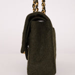 Rare Chanel 1987 Green Wool Medium Classic Flap 24KGP - FashioNica