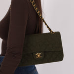 Rare Chanel 1987 Green Wool Medium Classic Flap 24KGP - FashioNica