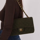 Rare Chanel 1987 Green Wool Medium Classic Flap 24KGP - FashioNica