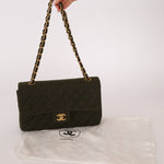 Rare Chanel 1987 Green Wool Medium Classic Flap 24KGP - FashioNica