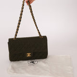 Rare Chanel 1987 Green Wool Medium Classic Flap 24KGP - FashioNica