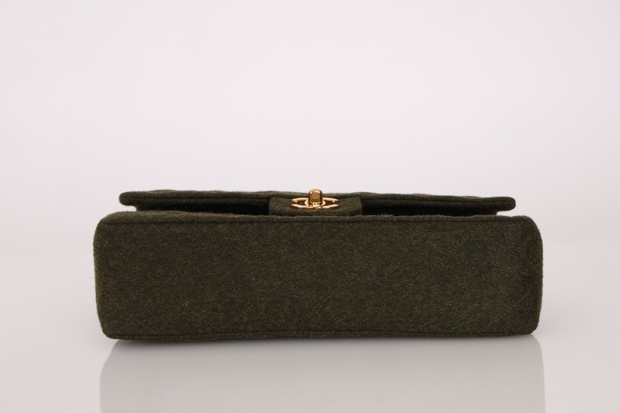 Rare Chanel 1987 Green Wool Medium Classic Flap 24KGP - FashioNica