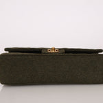 Rare Chanel 1987 Green Wool Medium Classic Flap 24KGP - FashioNica