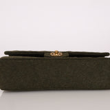Rare Chanel 1987 Green Wool Medium Classic Flap 24KGP - FashioNica