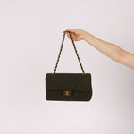 Rare Chanel 1987 Green Wool Medium Classic Flap 24KGP - FashioNica