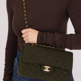 Rare Chanel 1987 Green Wool Medium Classic Flap 24KGP - FashioNica