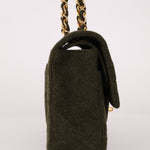 Rare Chanel 1987 Green Wool Medium Classic Flap 24KGP - FashioNica