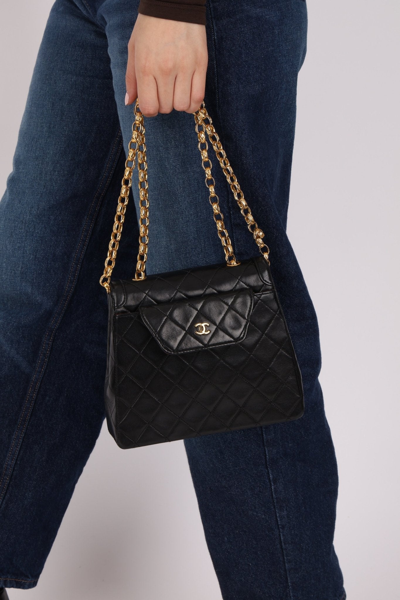 Rare Chanel 1987 Lambskin Bijoux Kelly Flap Bag with Chanel Cardholder 24K GP - FashioNica