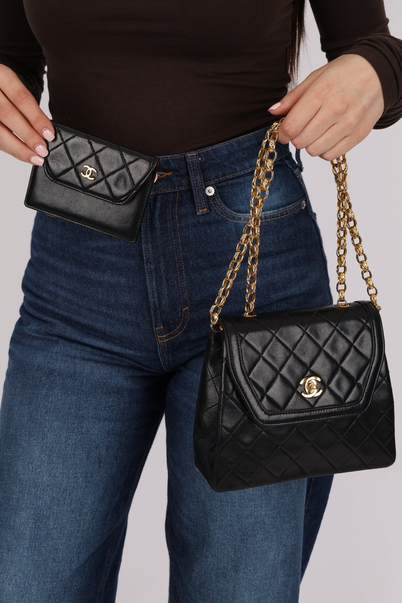 Rare Chanel 1987 Lambskin Bijoux Kelly Flap Bag with Chanel Cardholder 24K GP - FashioNica