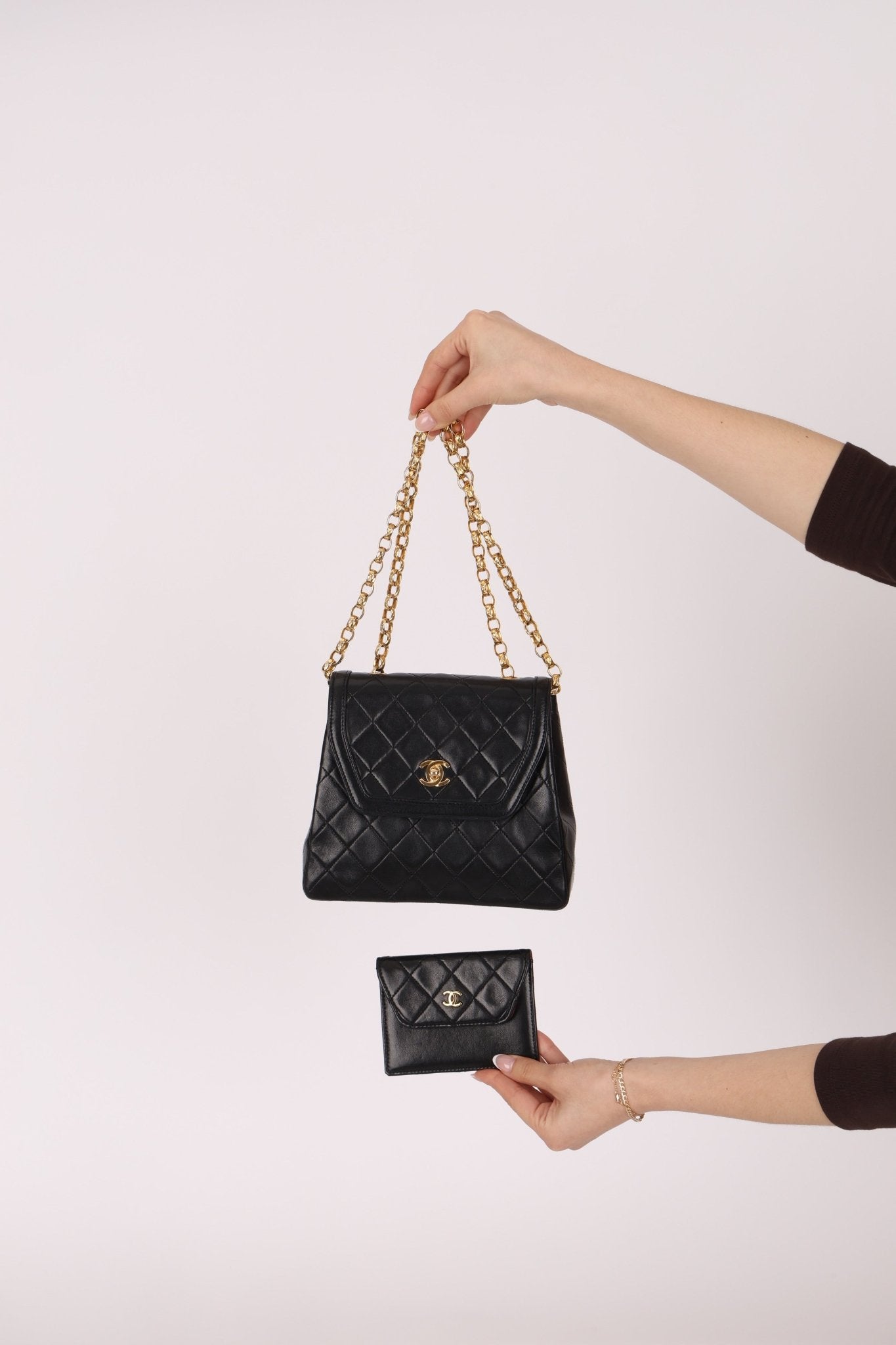 Rare Chanel 1987 Lambskin Bijoux Kelly Flap Bag with Chanel Cardholder 24K GP - FashioNica