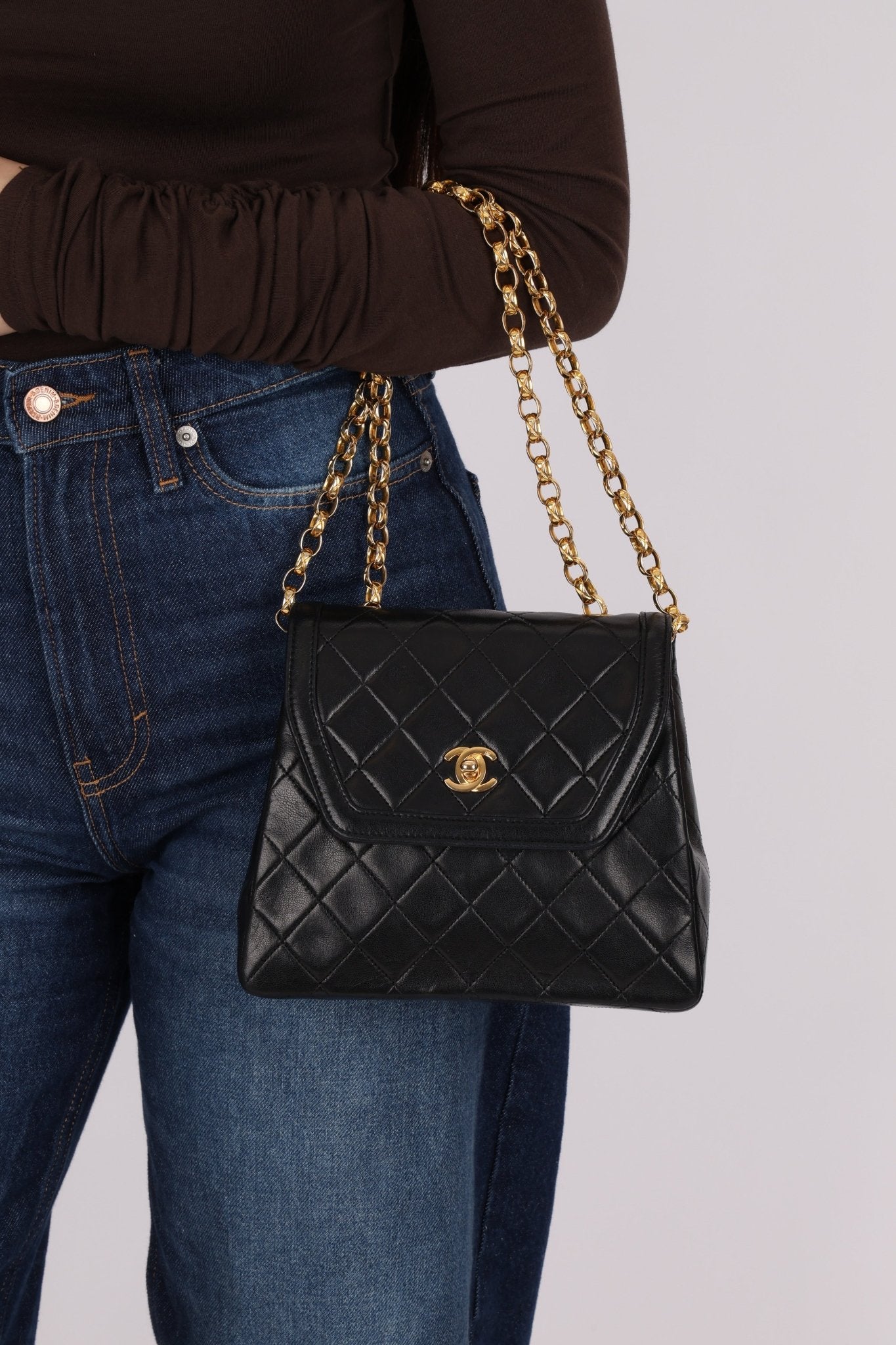 Rare Chanel 1987 Lambskin Bijoux Kelly Flap Bag with Chanel Cardholder 24K GP - FashioNica