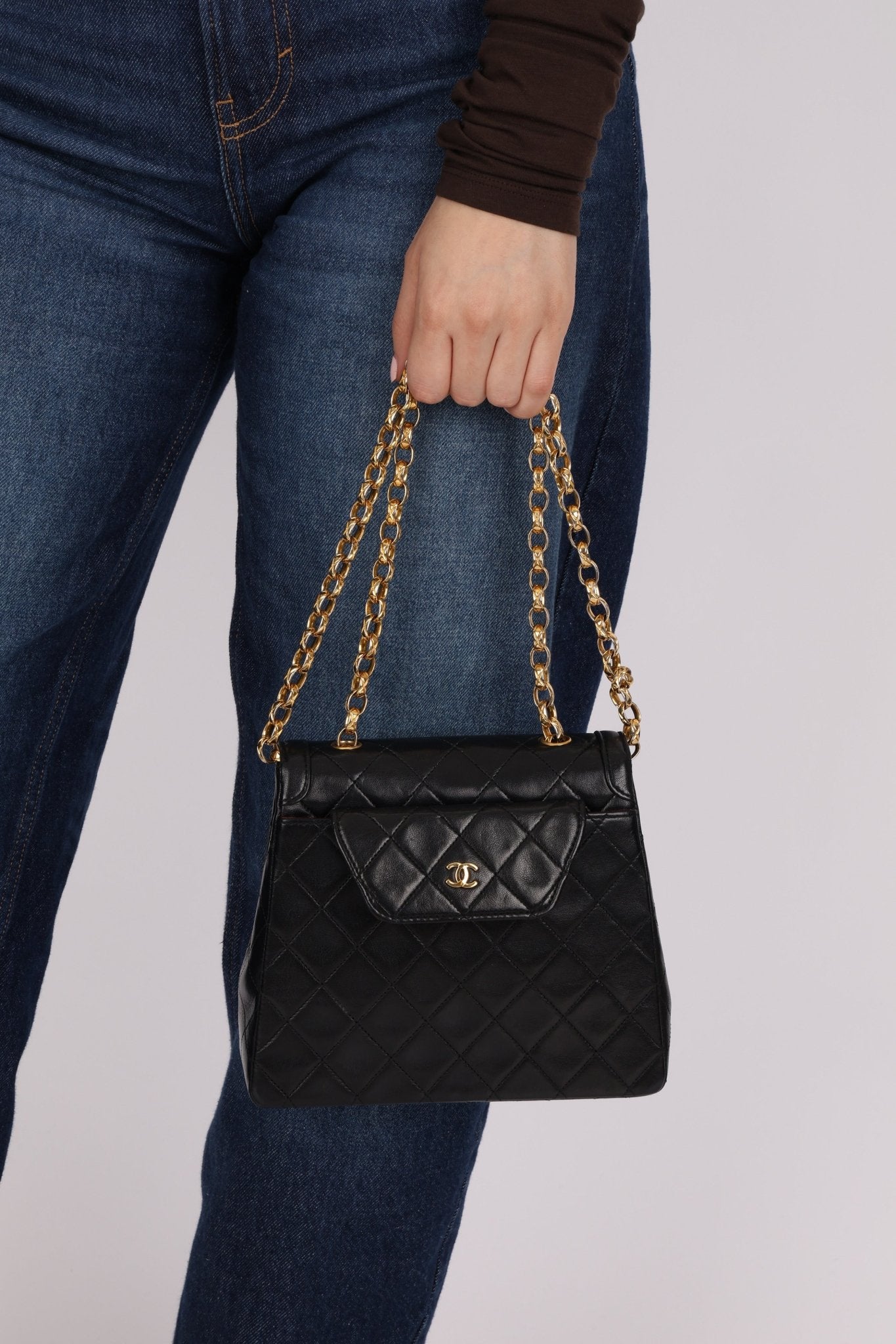 Rare Chanel 1987 Lambskin Bijoux Kelly Flap Bag with Chanel Cardholder 24K GP - FashioNica