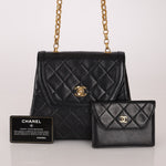 Rare Chanel 1987 Lambskin Bijoux Kelly Flap Bag with Chanel Cardholder 24K GP - FashioNica