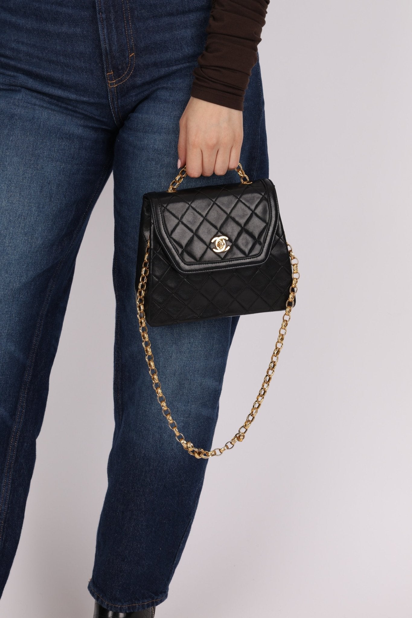 Rare Chanel 1987 Lambskin Bijoux Kelly Flap Bag with Chanel Cardholder 24K GP - FashioNica