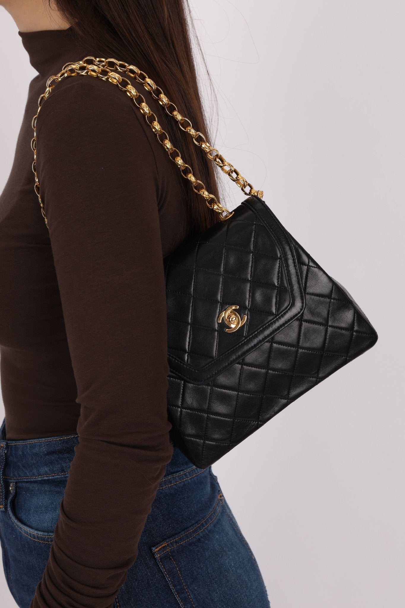 Rare Chanel 1987 Lambskin Bijoux Kelly Flap Bag with Chanel Cardholder 24K GP - FashioNica