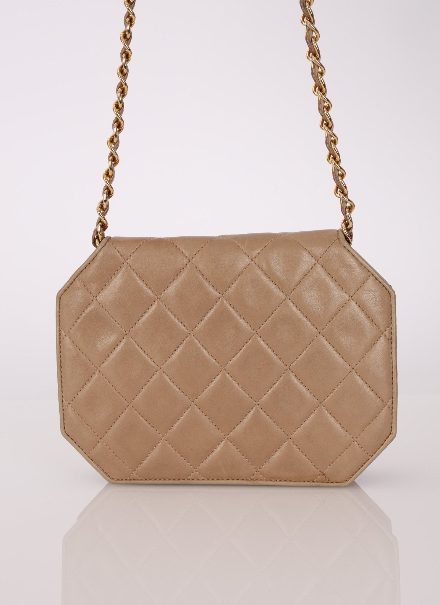 Rare Chanel 1989 Beige Lambskin Octagon Mini Flap - FashioNica