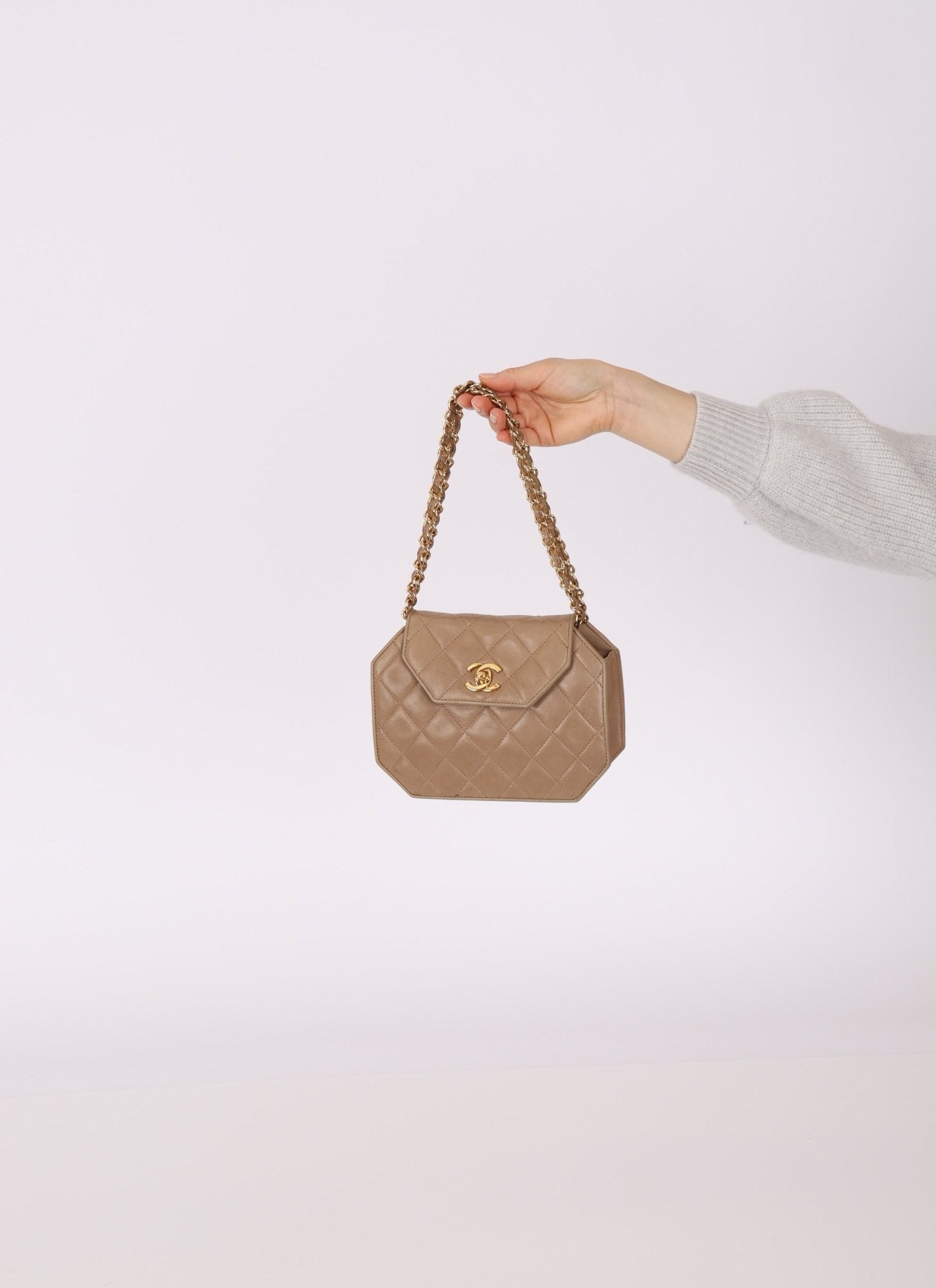 Rare Chanel 1989 Beige Lambskin Octagon Mini Flap - FashioNica