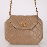 Rare Chanel 1989 Beige Lambskin Octagon Mini Flap - FashioNica
