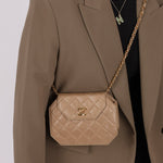Rare Chanel 1989 Beige Lambskin Octagon Mini Flap - FashioNica